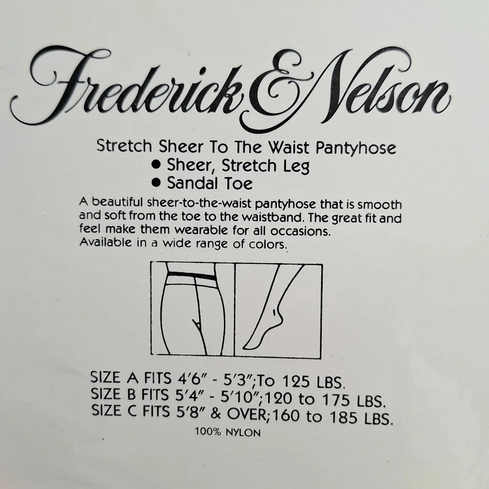 Frederick & Nelson Vintage Stretch Sheer To Waist Pantyhose Set(3)Size C, NWT